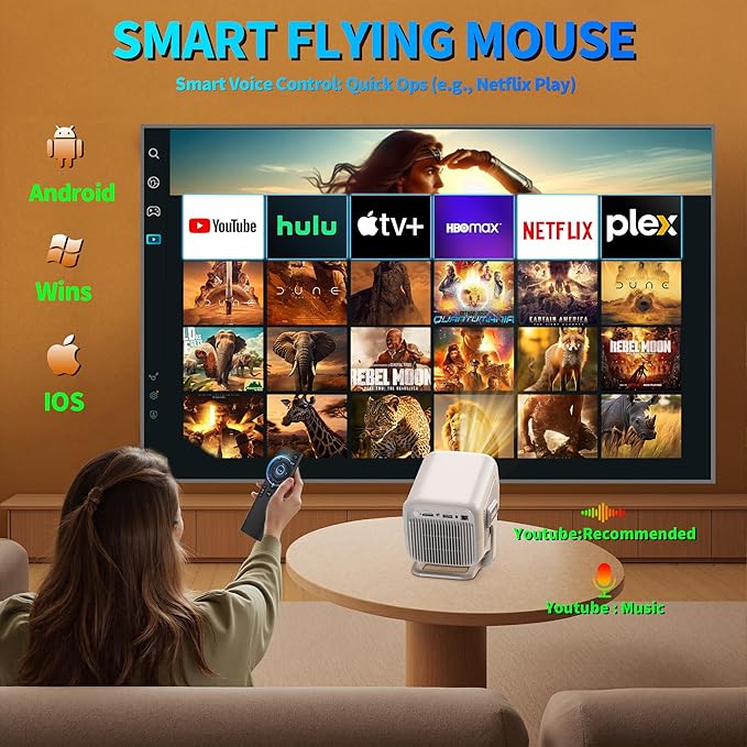 Mini Projector 1080P, Projector 4K Full HD, Smart Projector Featuring Auto Focus & Keystone Correction with Built-in Apps, Portable Projector WiFi 6 & Bluetooth 5.4 180° Rotation for Phone/Tablet/HDMI