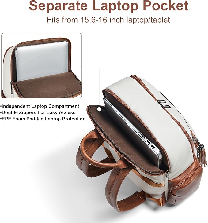 Shrrie Laptop Backpack for Women Fits 16 inch Laptop,Designer Backpacks for Women with Computer Compartment to Business (Beige)