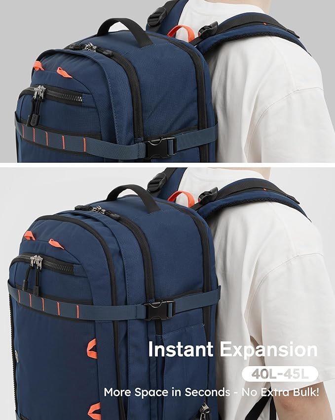 Tolaccea Travel Laptop Backpack, TSA Flight Approved Carry On Travel Duffel Backpack, Dual Laptop Storage for 17.3" and 15.6" Laptop, Large Luggage Backpack 40-45L Expandable for Men Women (Navy Blue)