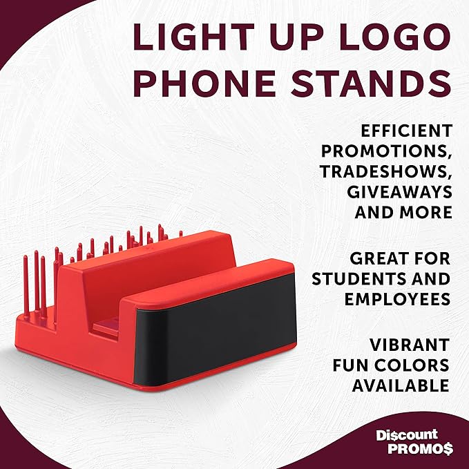DISCOUNT PROMOS Light Up Logo Phone Stands Set of 10, Bulk Pack - Essential Smartphone Accessory, Perfect for Office and Home - Red