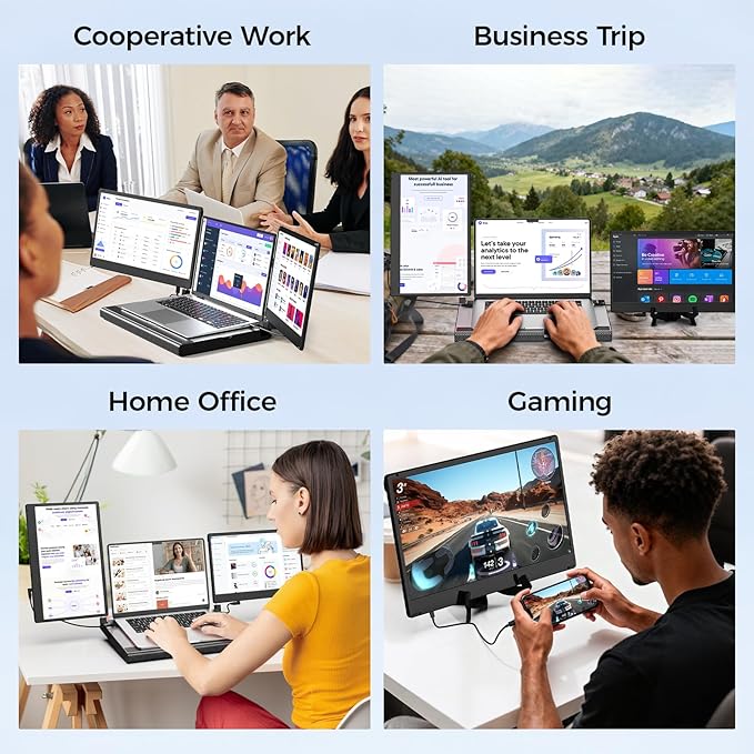 Laptop Screen Extender, 14" FHD 1080P Laptop Monitor Extender,Upgrade Cooling Base and Detachable Screen, Plug & Play Triple Screen Extender Compatible with Windows/Mac/Chrome