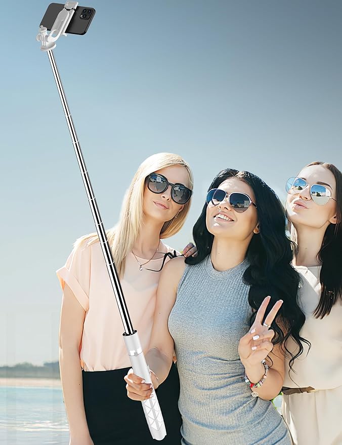 SelfieShow 71" Cell Phone Selfie Stick & Tripod, Smartphone Stand with Remote, Extendable & Travel Compatible with iPhone 15/14/13 Pro Max Gopro Android DJI (White)