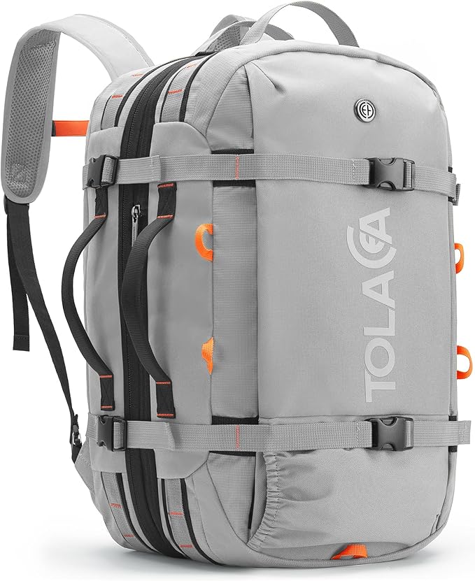 Tolaccea Travel Laptop Backpack, Large Carry on Backpack Flight Approved Convertible Duffle Luggage Bag Daypack Work Business Rucksack Fits 16" Laptop for Men Women 3 Carrying Ways, 40L-50L Expandable