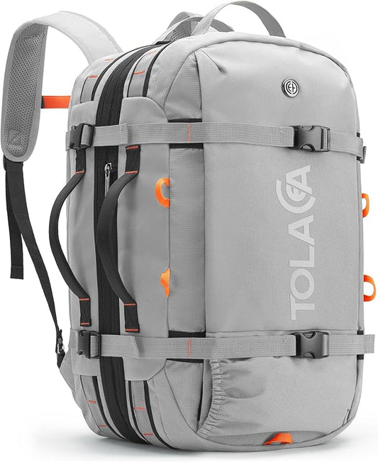 Tolaccea Travel Laptop Backpack, Large Carry on Backpack Flight Approved Convertible Duffle Luggage Bag Daypack Work Business Rucksack Fits 16" Laptop for Men Women 3 Carrying Ways, 40L-50L Expandable