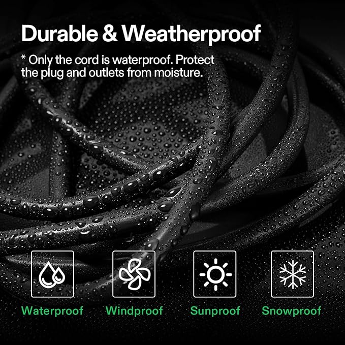 VIVOSUN 25 ft Extension Cord, 3-Outlet Power Strip with 1800W Surge Protection, 15A 14 AWG, Flat Heavy Duty Extender for Indoor Outdoor Use, Garden Home Office, Black