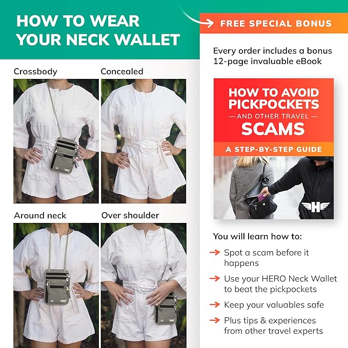 HERO Neck Wallet, RFID Blocking Passport Holder, Easy to Conceal Travel Pouch