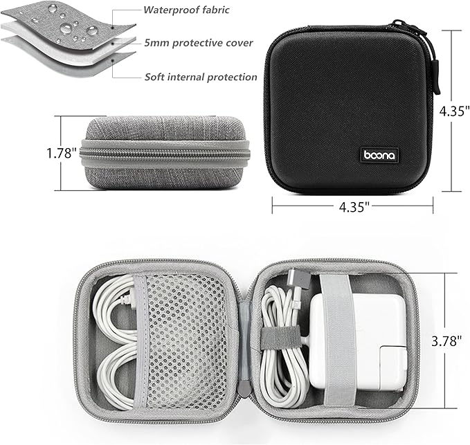 Small Travel Carrying Storage Case, 4.4"x4.4" Charger Organizer, Pouch compatible with MacBook Power Adapter, Laptop Accessories Cables, Cords, USB Drives, Earphones