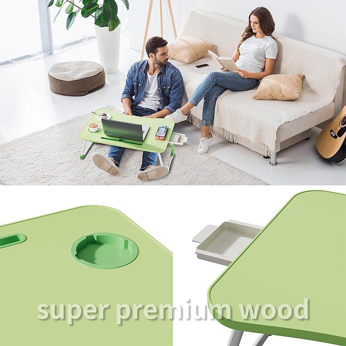 Lap Desk Bed Trays for Eating and Laptops Breakfast in Bed Tray for Sofa/Couch/Study/Reading/Writing with Cup Holder/Drawer On Low Sitting Floor Large Portable Foldable (Green)