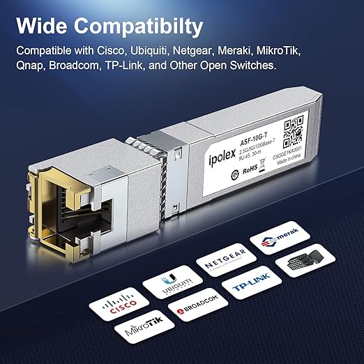 ipolex 2.5/5/10G SFP+ to RJ45 Transceiver, 10GBase-T Module, 10G-T Copper SFP+ CAT6a/CAT7 RJ45 Module, Up to 30m, for Cisco SFP-10G-T-S, Ubiquiti UF-RJ45-10G, Meraki, TP-Link, Netgear and More, 2 Pack