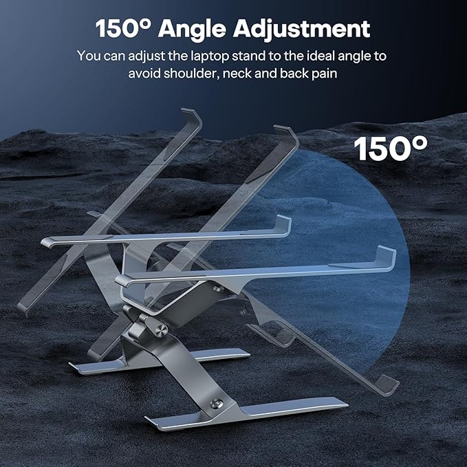 OMOTON More Stable Laptop Stand, Aluminum Adjustable Laptop Holder Stand for Desk, Ergonomic Detachable Notebook Riser Suitable for All Laptops (11-16 inch)