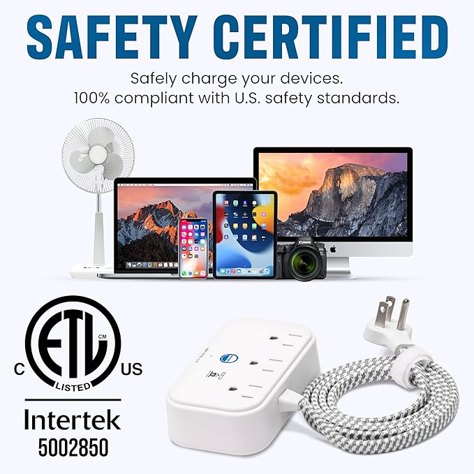 Cruise Approved Power Strip Non Surge Protector with 3.3 ft Travel Extension Cord and USB Ports [2 USB, 2 USB-C, 3 AC] Cruise Ship Essentials for Carnival, Princess, & Major Cruise Lines 2025 & 2026