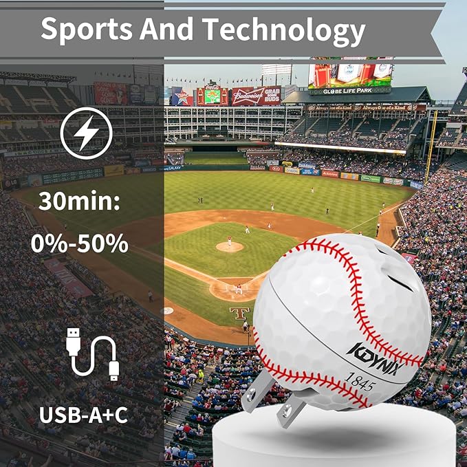 20W Dual Port Creative Golf Ball Charger Block， GaN III Power Adapter Fast Wall Charger with UL Certified, Fast Charging for iPhone 16/16 Pro/16 Pro Max/16 Plus/15/14/13/12, Galaxy, iPad, Airpods