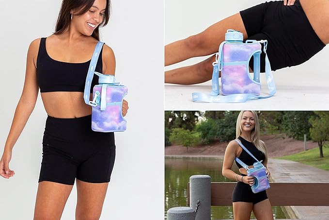 H2O Capsule Half Gallon Cube Square Water Bottle value pack - 2.2L Water Bottle with Strap, 2 Sleeves, Covered Straw Lid – BPA Free Reusable Sports Water Jug with Handle, (68 Ounce)