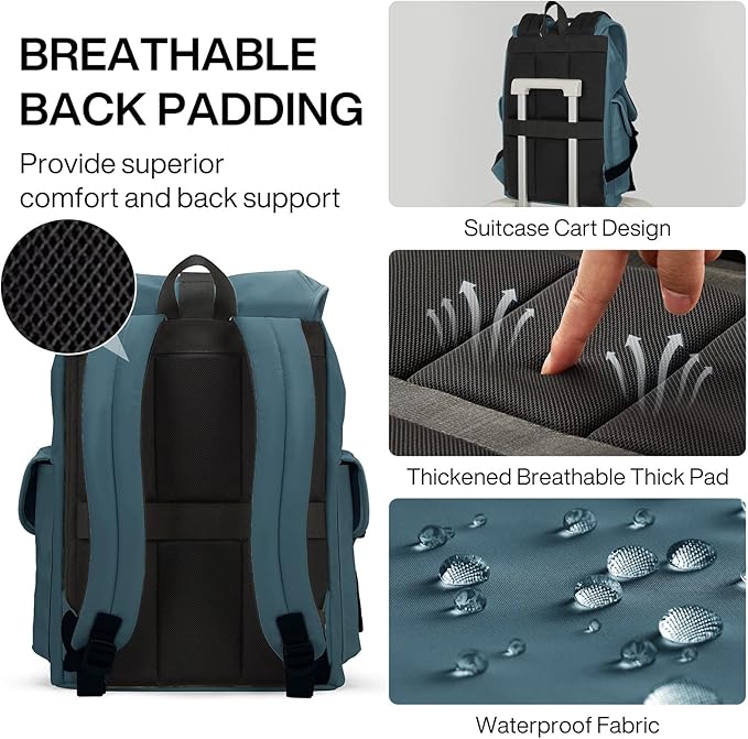 mixi Travel Laptop Backpack for Women & Men Carry On Backpack fits 16'' Laptop, Waterproof Lightweight Casual Weekender Bags Rucksack,17 Inch, Abyssal Green