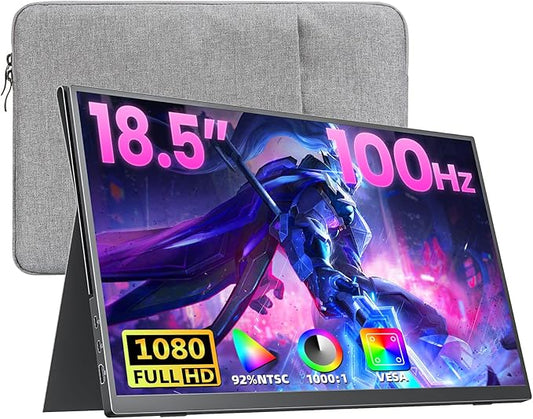 Large Portable Monitor 18.5 inch FHD 1920x1080p 100 Hz 130% sRGB HDR HDMI USB-C Portable Gaming Monitor VESA Compatible, External Second Screen for Laptop, MacBook, Surface, PC, Game Console