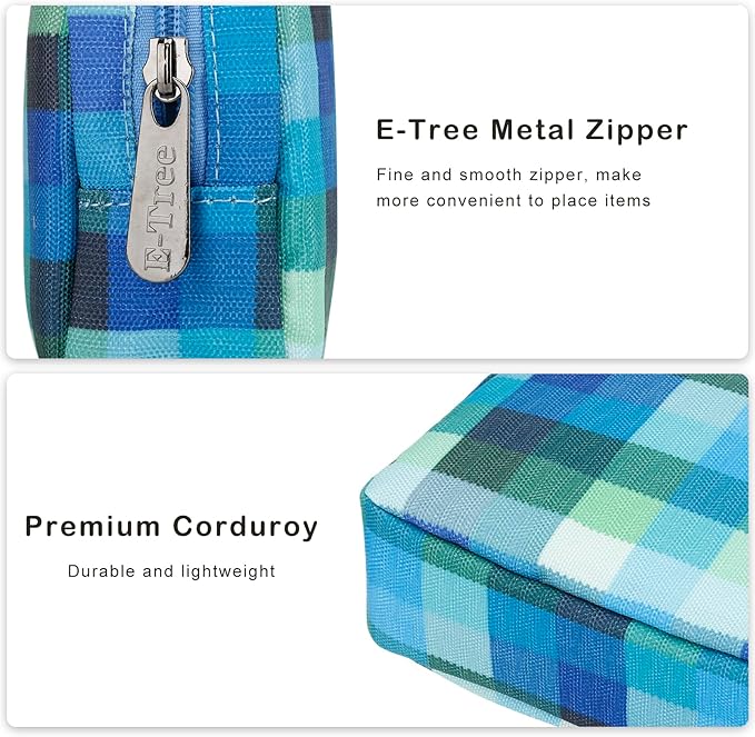 E-Tree Cute Small Makeup Bag,Cosmetic Toiletry Make up Little Items Pouch for Purse,Zipper Mini Tech Charger Cable Electronic Organizer Case,Travel Accessories for Women Men Teen,Blue Checkered