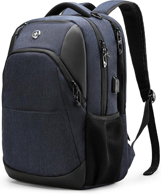 Swissdigital Design Travel Laptop Backpack for Men and Women, Business Backpack with USB Charging Port for Fits 16 Inch Notebook, Blue | ANDWIL