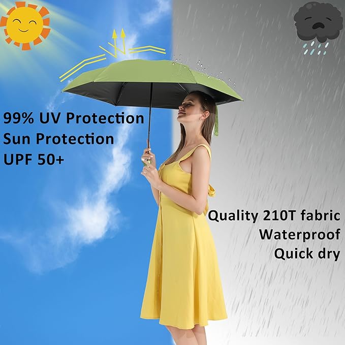 BAODINI Travel Essentials Mini Umbrella for Purse With Case Small Compact UV Sun Protection Lightweight Tiny Pocket Manual Open Close Umbrella for Women Kids and Men Fit Purse Backpack