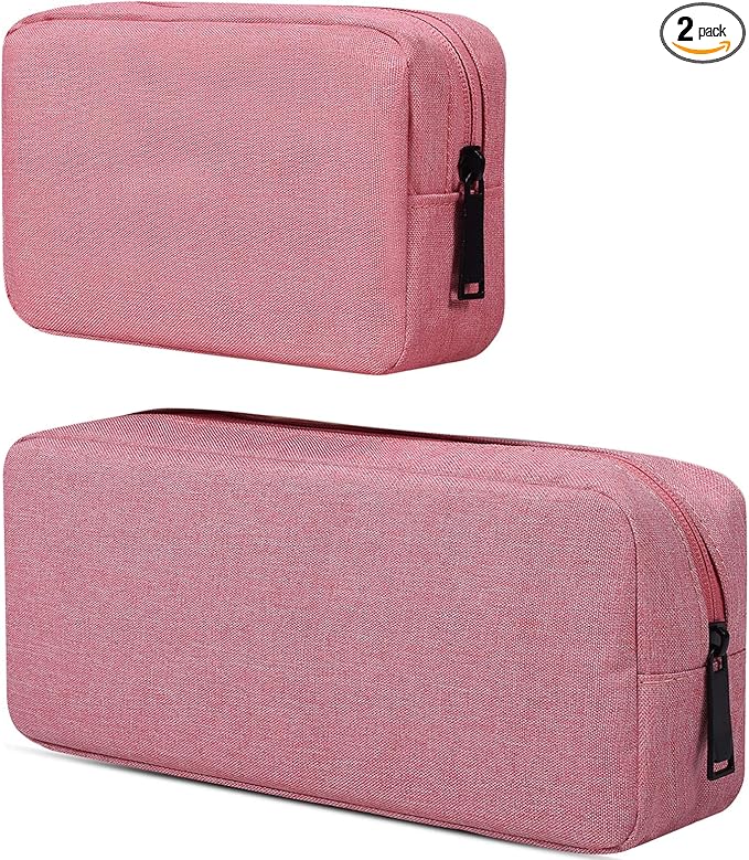 dealcase Electronic Accessories Organizer, Durable Small Electronics Accessories Storage Bag Compatible Laptop Charger Various USB,Cables,Cords and Power Travel Gadget Carry Bag,Pink(Small+Big)