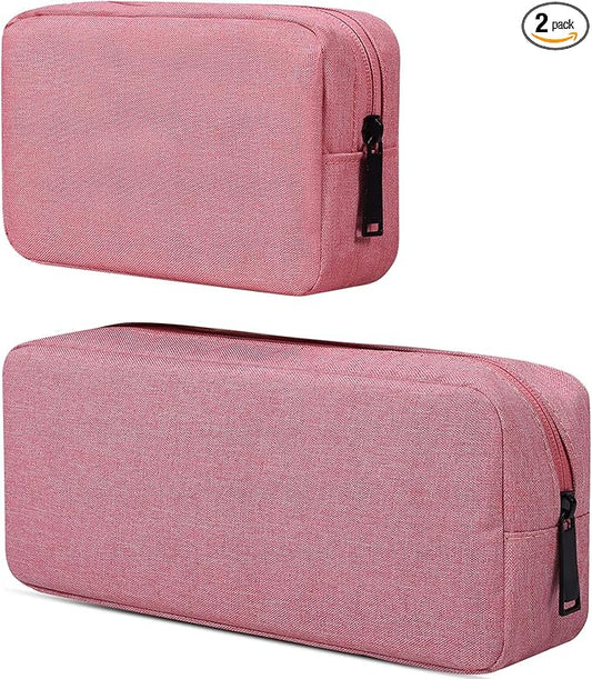dealcase Electronic Accessories Organizer, Durable Small Electronics Accessories Storage Bag Compatible Laptop Charger Various USB,Cables,Cords and Power Travel Gadget Carry Bag,Pink(Small+Big)