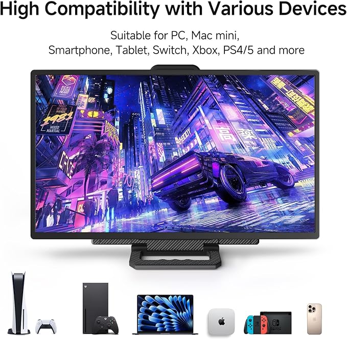 24" Large Portable Monitor, FHD 100HZ 111% SRGB IPS USB-C HDMI Work Home Gaming Second Monitor 1080P 4.2" Height & 90° Rotation Adjustable Stand for Laptop, MacBook, Phones