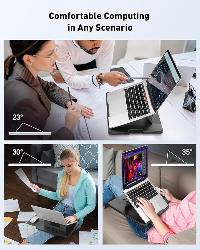 AboveTEK Adjustable Laptop Lap Desk, 3 Ergonomic Angles, PU Leather Non-Slip Surface, Heat Shield, Retractable Mouse Pad, Portable Laptop Lap pad Workstation for Bed, Sofa, Travel