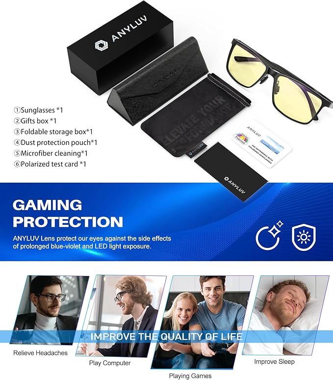 ANYLUV Blue Light Glasses Men, Relieve Eyestrain and Eye Protection, Al-Mg Metal Computer Blue Light Blocking Glasses