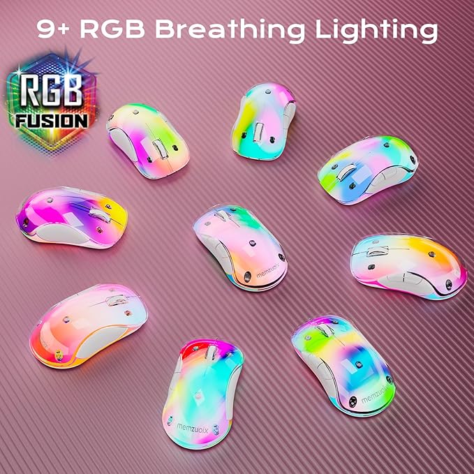 memzuoix 2.4G LED Wireless Mouse, Rechargeable Ergonomic Mouse with Detachable Cover, 1200 DPI Portable Optical Computer Mouse with USB Receiver for Laptop, PC, Desktop and MacBook, 5 Buttons-Pink