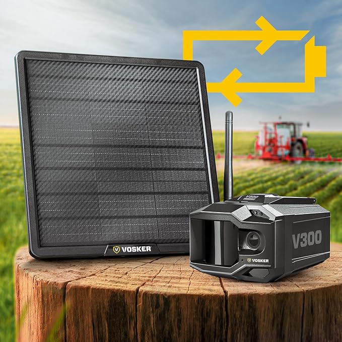 Vosker V300 Ultimate 4G-LTE Autonomous Outdoor Security Camera with External Solar Panel | High-Capacity 15,000 mAh External Solar Power Bank | SIM Cards Included | No WiFi Needed | Live Streaming