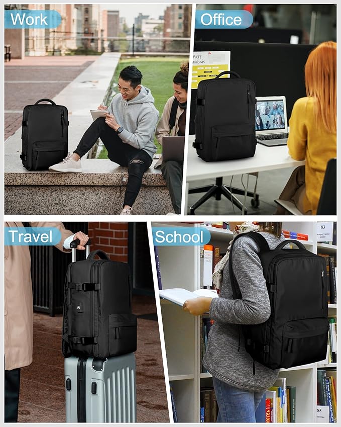 Carry On Backpack for Women, Large Travel Backpack Flight Approved, Waterproof 14 Inch Laptop Backpack Business Work Backpacks Men Mochila De Viaje, Black