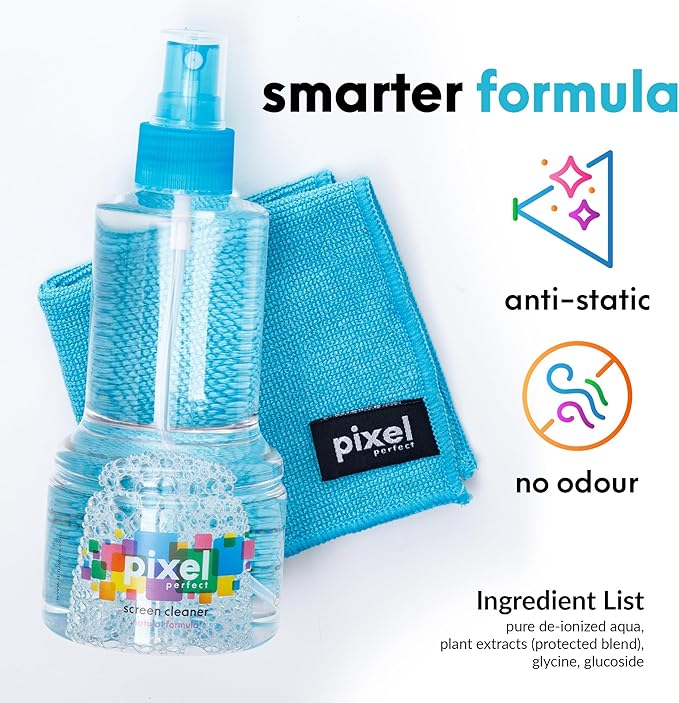 Pixel Perfect | 10oz | Screen Cleaner Kit, for TV, Laptops, Computers, Monitors, Phones, Tablets | 300ml Cleaning Kit, Premium Natural Spray