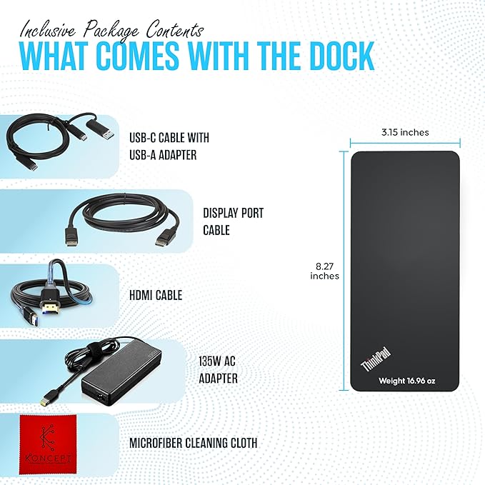 40AF0135US Lenovo Docking Station Dual Monitor Hybrid USB-C with USB-A - Thinkpad Dock with 135W, HDMI & DisplayPort Cable