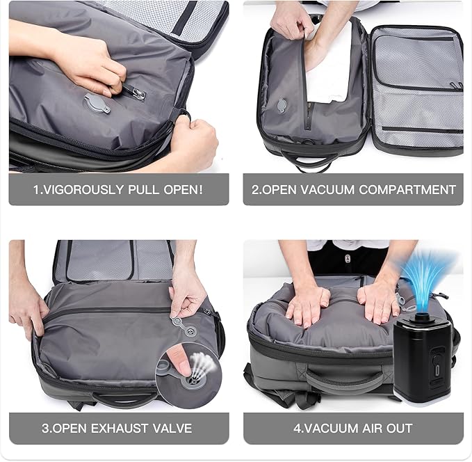 BANGE Backpack with Anti-Theft Vacuum Compression Travel Backpack,Expandable Backpacks with Pump for Airplanes