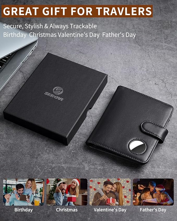 Passport Holder for Travel with AirTag Holder- Leather RFID Blocking Travel accessories with 5 Cards Slot&1ID Window,Magnetic Closure,Gift Box(Air Tag Not Included)