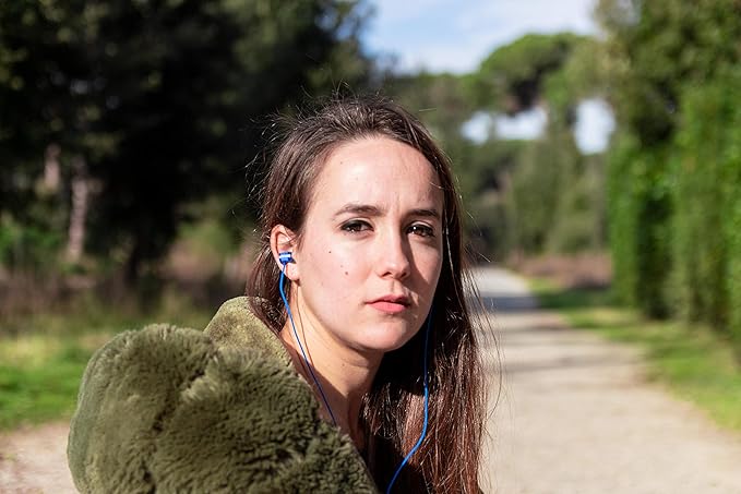 LUDOS Ultra Wired Earbuds in-Ear Headphones, 5 Years Warranty, Earphones with Microphone, Noise Isolating Ear Buds, Memory Foam for iPhone, Samsung, School Students, Kids, Women, Small Ears - Blue