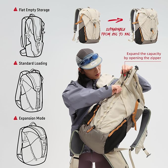 VSGO Pocket Ranger Expandable 25L-33L Photography & Outdoor Backpack – Lightweight Camera Bag for Hiking, Mountaineering, Travel