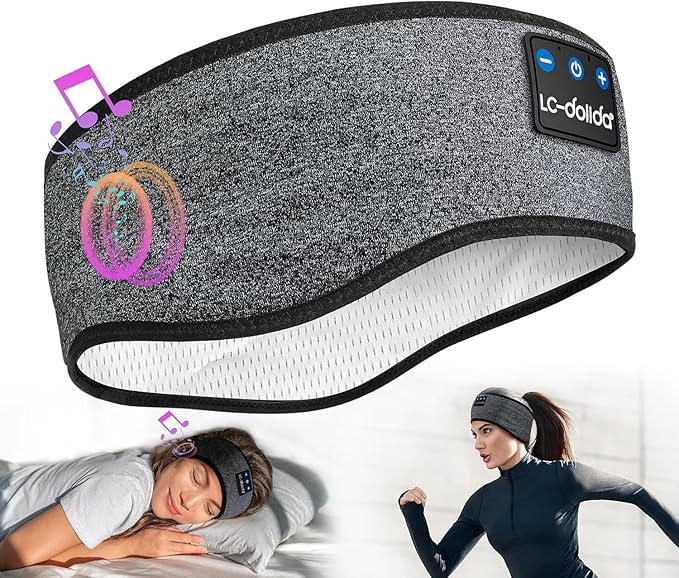 LC-dolida Sleep Headphones Bluetooth Headband Wireless Headband Headphones with Thin HD Stereo Speakers Perfect for Side Sleepers, Sport, Yoga, Travel (Fashion Grey)