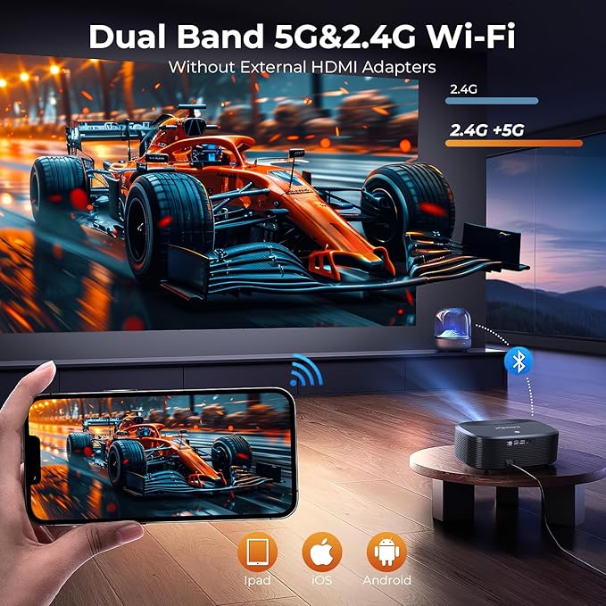 4K Projector with Wifi and Bluetooth, ELEPHAS Outdoor Movie Projector with NETFLIX/Prime Video/YouTube Built-in, 100,000+ Apps Supported, Video Projector Compatible with HDMI/USB/iOS/Android/Windows