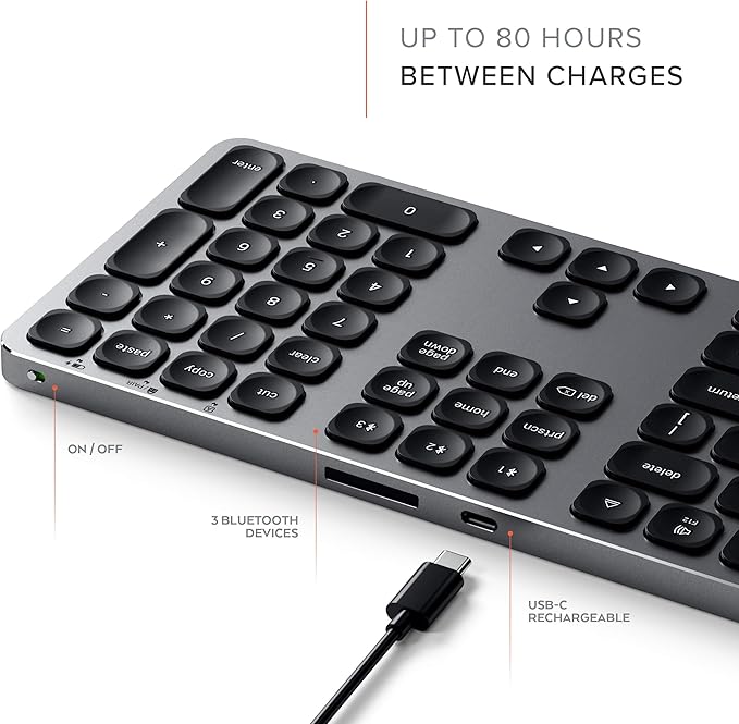 Satechi Aluminum Wireless Keyboard with Numeric Keypad – for MacBook Pro, MacBook Air, iPad Pro, iMac and More