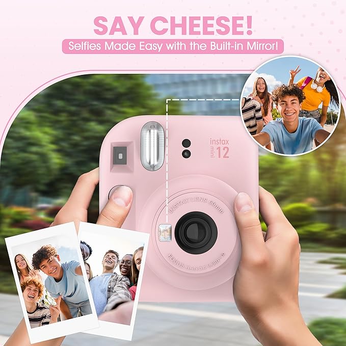 Fujifilm Instax Mini 12 Instant Camera Blossom Pink + Minimate Custom Designed Case + Fuji Instax Film 10 Sheets & Photo Album