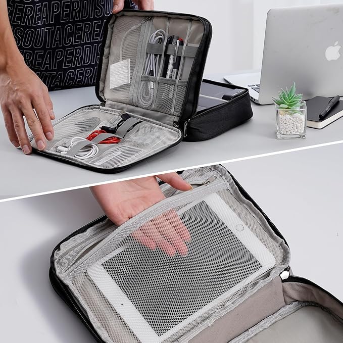 OrgaWise Electronics Organizer, Electronic Accessories Bag Travel Cable Organizer Three-Layer for iPad Mini, Kindle, Hard Drives, Cables, Chargers