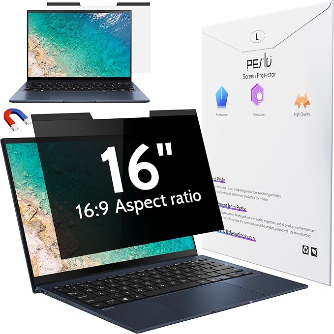 Magnetic Laptop Privacy Screen 16"&16.1" for 16:9 Computer Monitor, Removable Anti Glare Protector Blue Light Filter Shield Compatible with Lenovo Hp Dell Acer Asus Thinkpad Envy Xps