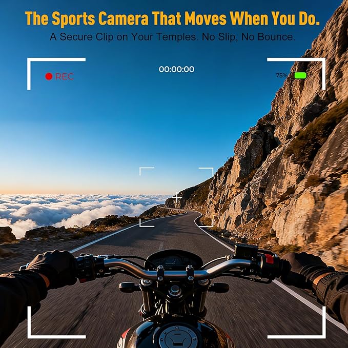 Hands Free Clip On POV Sports Camera 110 Degree 2.7K, WiFi Mini Camera for Glasses with Live View, Cycling Fishing Vlog Recorder, Kids Pets Daily Recording, Includes 16GB Card(Black)