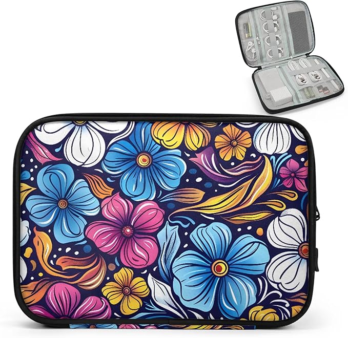 Colorful Flowers Electronics Travel Organizer Case, Tech Accessories Cable Storage Bag for Cords, Charger, Phone, Hard Drive