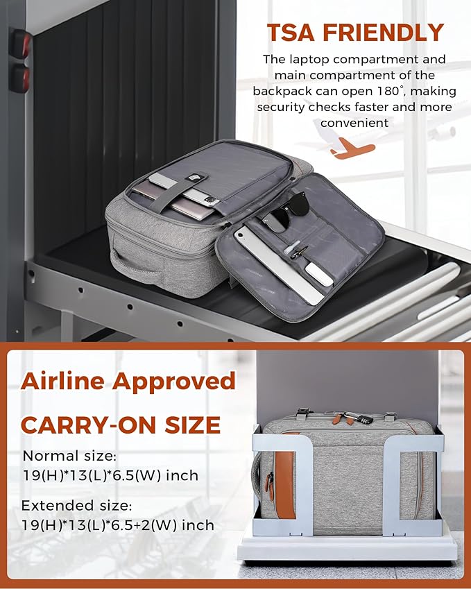 Vancropak Carry on Backpack, Flight Approved Travel Backpack with 3 Packing Cubes, Expandable Large 40L Travel Bag fits 17.3" Laptop, Anti Theft Luggage Suitcase Weekend Daypack for Women Men, Grey