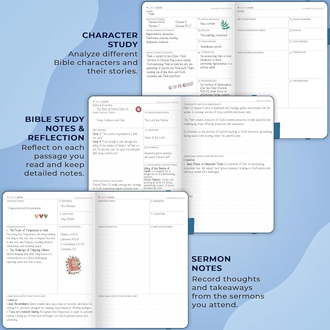 Clever Fox Bible Study Journal – Church Notes Notebook – Note Taking & Journaling Kit – Faith Based Religious Gifts & Accessories (Mystic Blue)