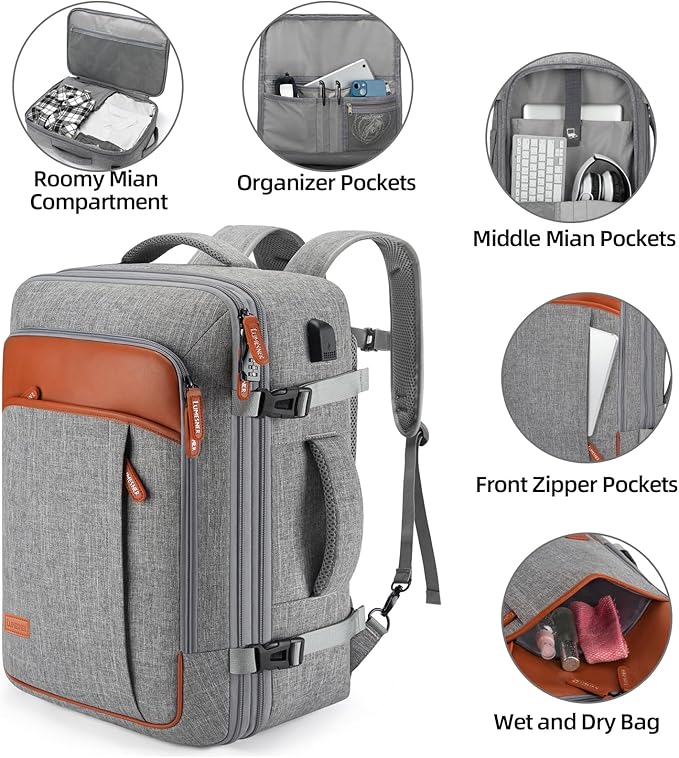 Travel Laptop Backpack,42L Carry on Luggage, Flight Approved Expandable Backpack,Business Anti Theft Weekender Bags for Women Men, Water Resistant Expandable Backpacks With 4 Packing Cubes