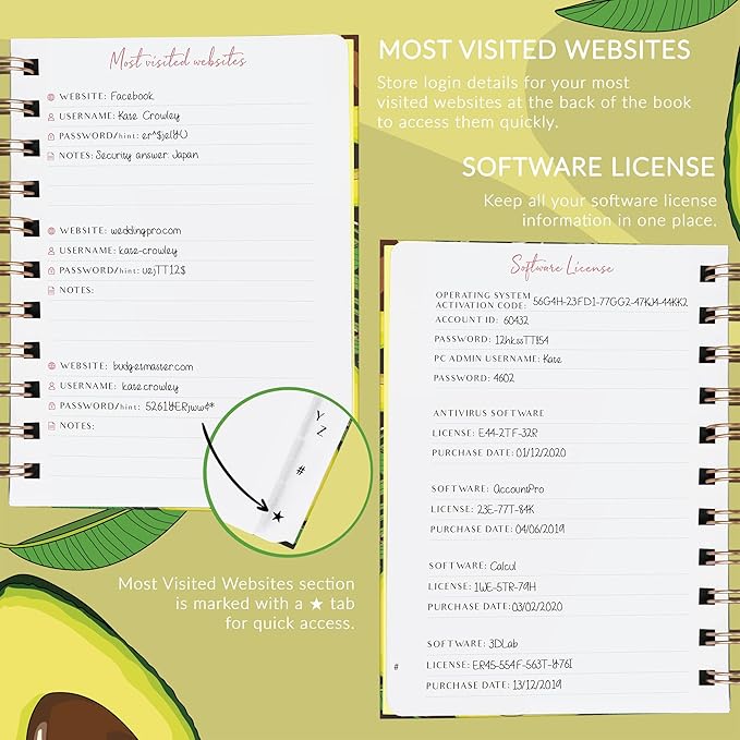 PLANBERRY Password Book Premium – Small Internet Address Organizer with A-Z Tabs – Pocket Website Password Keeper with Alphabetical Tabs – 4.7x5.7″, Hardcover (Avocado Green)