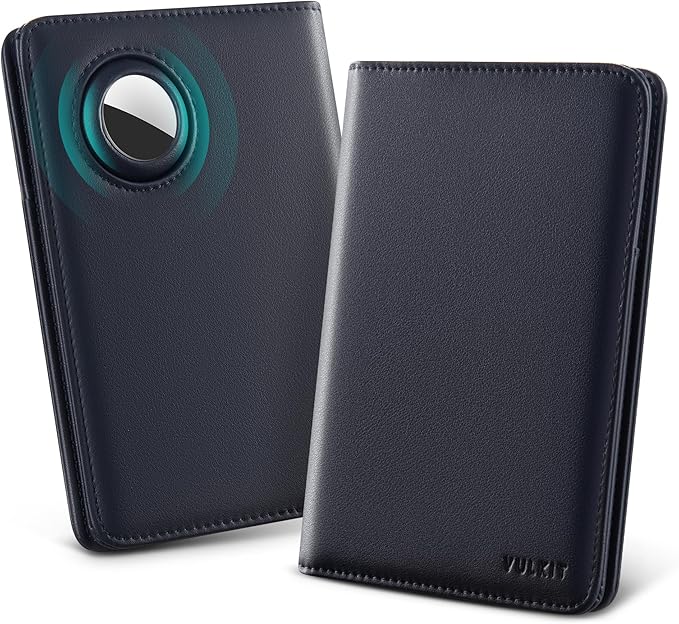VULKIT Passport Holder with Airtag Slot, Premium Nappa Leather, RFID Blocking Airtag Passport Wallet
