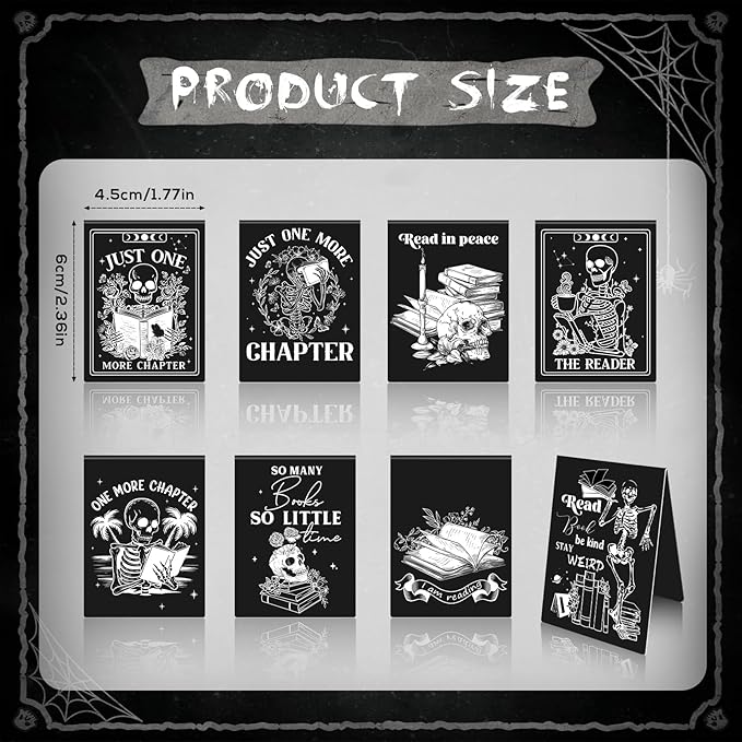 Skeleton Coffin Magnetic Bookmark - 8 Pcs Gothic Skeleton Magnetic Bookmarks Skull Horror Book Mark Magnets Page Marker Clip Gift for Book Lovers Students Teacher School Reading Book Marks